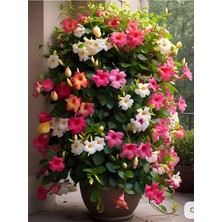 Hakay Nura Botanik Mandevilla Mix 30-60 Cm, Çok Renkli (Pembe, Kırmızı, Beyaz), Saksılı Çiçekli Sarmaşık