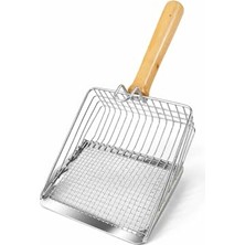 Hakay Busstier Metal Kedi Kumu Küreği Ahşap Saplı Dayanıklı Izgaralı Kedi Tuvaleti Temizleme Küreği Ergonomik Saplı Kolay Temizlik Aparatı Paslanmaz Çelik