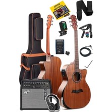 Hakay M450-EQ-50AMP Masif Ağaç 50W Amfili Elektro Akustik Gitar Seti Üst Segment