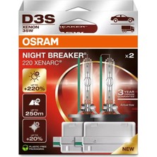 Aesco Osram D3S Xenarc Nıght Breaker Laser Xenon Far AMPULÜ,%220 Daha Fazla Görüş, 250 Metre Görüş Mesafesi, 3 Yıl Garanti, 2'li Paket