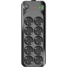 Hakay Termal Akım Korumalı Grup Priz USB & Type-C 2.1A Şarj Çıkışlı 10’lu Uzaatma Kablo 10A 2500W 2 Metre 3423
