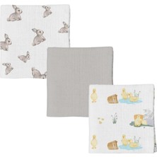Hakay Deux Lapıns% 100 Pamuk 3'lü Müslin Bebek Örtüsü Iconıque Lapin & Petits Canetons & Cotton Grey 100X100 THROW3PACK1003