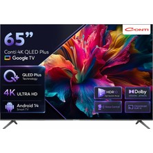 Hakay Conti 65” 4K QLED Plus Google Tv (CT65OG300U), HDR10, Dolby Vision Atmos, Çerçevesiz, Dahili Uydu Alıcı, Wi-Fi, Bluetooth, 3x Hdmı, Android 14 Smart Tv