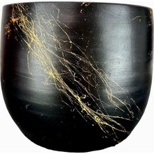 Hakay Bitki Tasarımı Ev Dekorasyon Aksesuar Siyah Üzeri Gold Mermer Efektli Toprak Saksı Saksılık Salon Çiçeklik - 19 cm