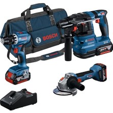 Hakay Bosch Professional Gsr 18V-45 Akülü Vidalama & Gws 18V-8 Akülü Taşlama & Gbh 185 Akülü Kırıcı Delici & 3x Gba 18V 4.0 Ah Akü & Gal 18V-40 Şarj Cihazı & M-Bag, Karton Kutuda