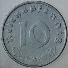 Banknoting Almanya 10 Pfennig 1941 A. Ikinci Dünya Savaşı Iıı. Reich Döenmi Çinko.
