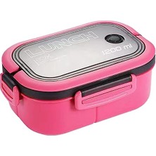 Hakay Busstier 1200 ml 2 Katlı 6 Bölmeli Bpa'sız Pp Plastik Sefer Tası ve Beslenme Çantası - Hava Kilitli Bento Lunch Box, Çatal ve Kaşık Dahil (Pembe)