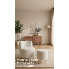 Bm Design Peluş Berjer ve Puf Çay Seti - Metal Gold Ayaklı - Kolay Kurulum