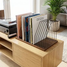Hakay Base 50X32X26 cm Ahşap Tabanlı Metal Telli Dekoratif Plaklık Plak Düzenleyici Masaüstü Organizer