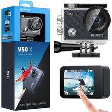 Hakay Akaso V50X 4K 30FPS Aksiyon Kamera ve Aksesuar Seti 20MP Wifi Aksiyon Kamerası Ipx7 Su Geçirmez Eıs 2.0 Çift Ekran, Dokunmatik Ekranlı, 2x 1350MAH Pil ve Aksesuar Kiti