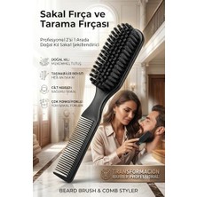 Hakay Profesyonel Sakal Fırçası ve Tarağı, 2'si 1 Arada Fade Ense Fırçası, Doğal Kıl Sakal Şekillendirici Bakım Seti 719584