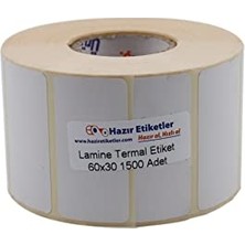 Hakay Lamine Termal Etiket 60MM x 30MM Ruloda 1500 Adet 40MM Kuka Çapında Direk Termal Transfer Etiketi
