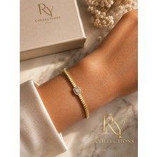 Ry Collections Xuping Zarif Dikdörtgen Baget Pırlanta Taş Detaylı Çelik Bileklik