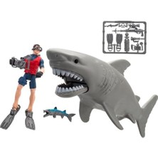 Hakay Wild Quest Köpekbalığı Oyun Seti 22 cm Okyanus Köpekbalığı 10 cm Hareketli Dalgıç Figürü Küçük Balık ve Su Altı Keşif Aksesuarlı Çocuk Rol ve Aksiyon Oyuncak Seti