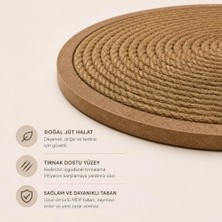 Hakay Rondo Kedi Tırmalama Matı, 8 mm Jüt Halat, Mdf Taban, 40 Cm, Modern ve Dayanıklı Mdf Tasarım