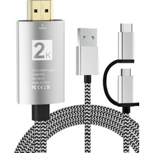 Hakay 2k HDMI Dönüştürücü Kablo, 1080P Hd Görüntü, 8 Kanal Dijital Ses, 2 Metre, Akıllı Şarj Özellikli