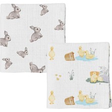 Hakay Deux Lapıns% 100 Pamuk 2'li Müslin Bebek Örtüsü Iconıque Lapin & Ördek Desen 100X100 cm 2PACK0120