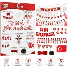 Hakay 23 Nisan Süsleme Seti, 120 Parça, Zikzak Banner, Flama, Sarkıt Tavan Süsü, Kapı ve Pencere Süsü, Okul Sınıf Dekorasyon Paketi