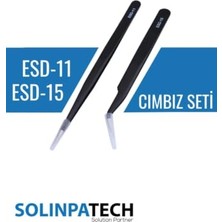 Hakay 2'li Hassas Antistatik Cımbız Seti – Karbon Fiber Uçlu Esd-11 & Esd-15