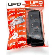 Hakay Ufo 3lü 3 Metre Kablolu Topraklı Grup Priz, 16A 250V, Üçlü Uzatma Kablosu Siyah Renk