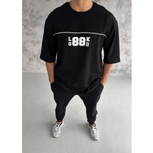 Tarz Yeri Erkek Kısa Kol Yazlık Tişört Bisiklet Yaka Baskılı Oversize T-Shirt - Siyah