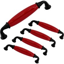 Frefly Store (5 Adet) Liko Kırmızı Porselen Siyah Kulp 128 mm 12.8 cm Mobilya Çekmece Dolab Dolap Kapak Kulb Kulp