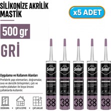 Selsil Arge Toptan Silikonize Akrilik Mastik Gri 500 gr 5 Adet