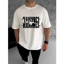 Tarz Yeri Erkek Tişört Kısa Kol Bisiklet Yaka Katlanan Hanımcı Baskılı T-Shirt - Beyaz