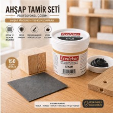 ESBH Siyah Ahşap Tamir Macunu Seti 200 gr + 150 Kum Zımpara - Mobilya, Parke ve Ahşap Kapı Çatlak, Delik, Çizik Onarım Dolgu Macunu