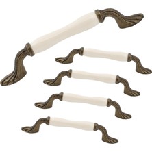 Frefly Store (5 Adet) Milena Porselen Krem Antik Sarı Kulp 128 mm 12.8 cm Mobilya Çekmece Dolap Kapak Kulb Kulpu