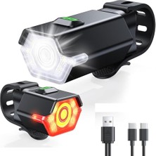 Frefly Store Ht-27 Şarjlı Bisiklet Işığı Ön Arka Flaşlı USB 4 Mod Stop Lambası Aydınlatma Işık Seti IP65 Su Geçirmez Lamba Motosiklet Yan Işık
