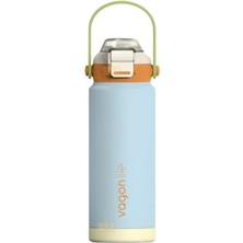 Hakay Vagonlife 750ML Düz Renkli Pipetli/pipetsiz Kullanım Kulplu Kaymaz Tabanlı Paslanmaz Çelik Termos - Krem
