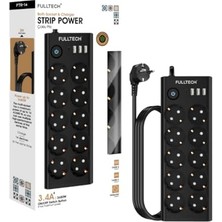 Hakay Termal Akım Korumalı, 10'lu Priz Soketi, Isıya Dayanıklı Yapı, 10X Priz, 3x Usb, 1x Type-C Girişi, Çocuk Korumalı Çoğaltıcı, 2 Metre Uzatma Kablosu (16A/3680W)