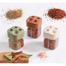 Aesco 4 Bölmeli Döner Kapaklı Pratik Baharatlık - Modern Tasarım Şeffaf Baharat Kavanozu (1'li, 2'li ve 3'lü Paket Seçenekleri - Karışık Renk) (1)