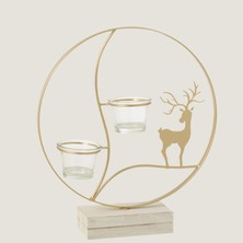 Aesco Wigo Geyik Desenli 2li Tealight Mumluk Ekru