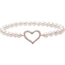 Emiliano Jewellery Zirkon Taşlı Rose Altın Kaplama Kalp Desenli Incli Strech Gümüş Bileklik