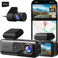 Hakay 980H 4K Ön ve Arka, 4K Araba Dash Cam Ön ve 2k Arka Kamera, Gece Görüşü, Starvıs Dash Cam, Adas, 170° Geniş Açı, Dahili Gps ve Wifi, 24/7 Park Modu, 64 GB Sd Kart Dahil