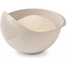 Aesco Çok Amaçlı Süzgeç ve Pirinç Kasesi, Oval, Krem, 3 Litre,