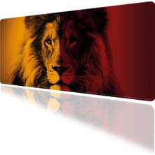 Aesco Sarı Kırmızı Aslan Temalı Oyun Gaming Klavye Mouse Pad Masa Matı 70X30CM Kaymaz Kauçuk Taban Dikişli Kenar