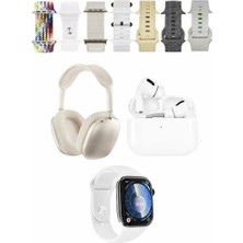 Sercinyo Ramos Karler Bass K32 Kombo 7 Adet Kordon Akıllı Saat Airpods Kulaklık Kafa Üstü Kablosuz Kulaklık Set - Beyaz