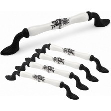 Frefly Store (5 Adet) Agora Beyaz Porselen Siyah Kulp 160 mm 16 cm Mobilya Çekmece Dolabı Dolap Kapak Kulb Kulpu