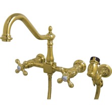 Aesco Kingston Brass KS1242AXBS Heritage Bridge Mutfak Bataryası, Parlak Pirinç, 8,5 x 8,13 x 2,25