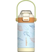 Aesco 360 ml Çocuk Termosu Tek Kapak Çift Kullanım Pipetli Rahat Içim Kulplu Paslanmaz Çelik Termos 1104-360ML Turuncu