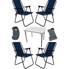Hakay Litea 4 Adet Kamp Sandalyesi Katlanır Piknik Sandalye ve Bardaklık Lacivert + Katlanır Mdf Masa Lacivert, MNV_LITEA_4_MDF