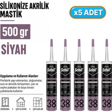 Selsil Arge Toptan Silikonize Akrilik Mastik Siyah 500 gr 5 Adet