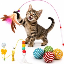 Aesco Kyrotech Interaktif Kedi Oyuncağı Seti, Peluş Oyuncak, Kedi Oyun Oltası, Avlanma Geliştirici, Ip Sarmalı Oyun Topu, Zeka Artırıcı Kedi Oyuncak Seti (3 Parça Set)