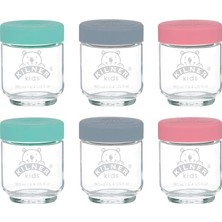 Aesco Kilner Bebek Kavanoz Seti 190 ml / 6 Bebek Maması Kabı/ev Yapımı Bebek Mamasının Saklanması, Dondurulması ve Sunulması/zararlı Madde ve Yumuşatıcı Içermez/silikon Kapak 3 Renkte