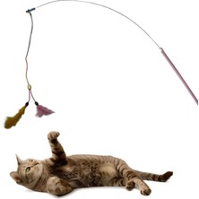 Aesco Aee® Kedi Oltası Elastik Çift Tüylü Çanlı Boncuklu Kedi Oyuncağı – 130 cm Uzunluk, Dayanıklı Paslanmaz Tel,boncuk Dolu Sap,zilli ve Boncuklu Interaktif Hareketli Kuş Tüylü Kedi Oyuncağı