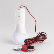 Aesco LED Ampul Akü Takviye Kablolu 4 Metre Anahtarlı 5W Tasarruflu Seyyar Aydınlatma Beyaz Işık Pensli