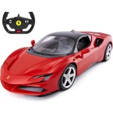 Aesco Rastar 1:14 Ferrari SF90 Stradale Uzaktan Kumandalı Araba 2.4ghz Kesintisiz Frekans Ileri Geri Sürüş Esnasında Yanan Ön ve Arka LED Farlı 34 cm Lisanslı Oyuncak Araba Kırmızı